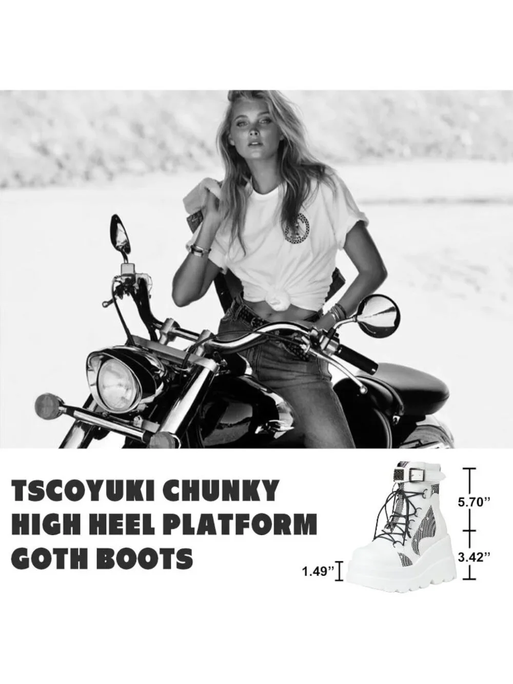 Women's White Polyurethane Platform Chunky Stylish Lace Up Round Toe Ankle Boots